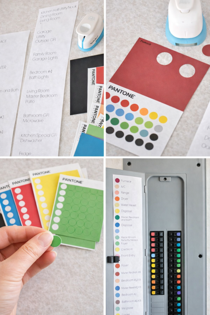 step by step color coding circuit breaker box using labeled panel and colored stickers