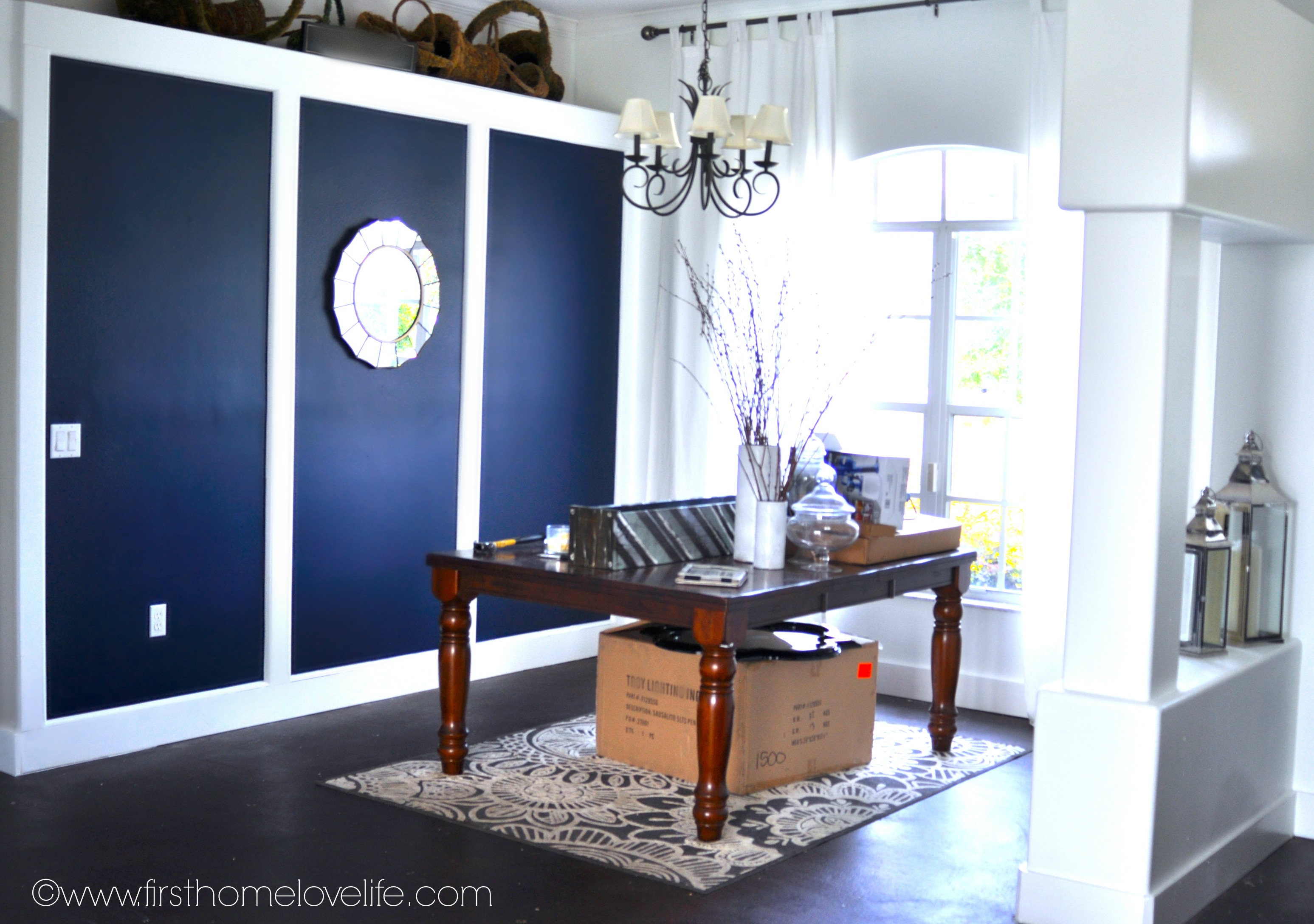 Dining Room Makeover Making Progress, Navy Accent Wall Dining Room Table