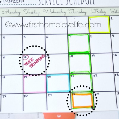 Service Schedule Calendar Printable