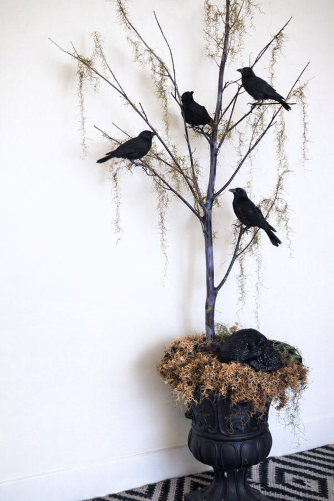 DIY Halloween Tree Porch Decor with Crows