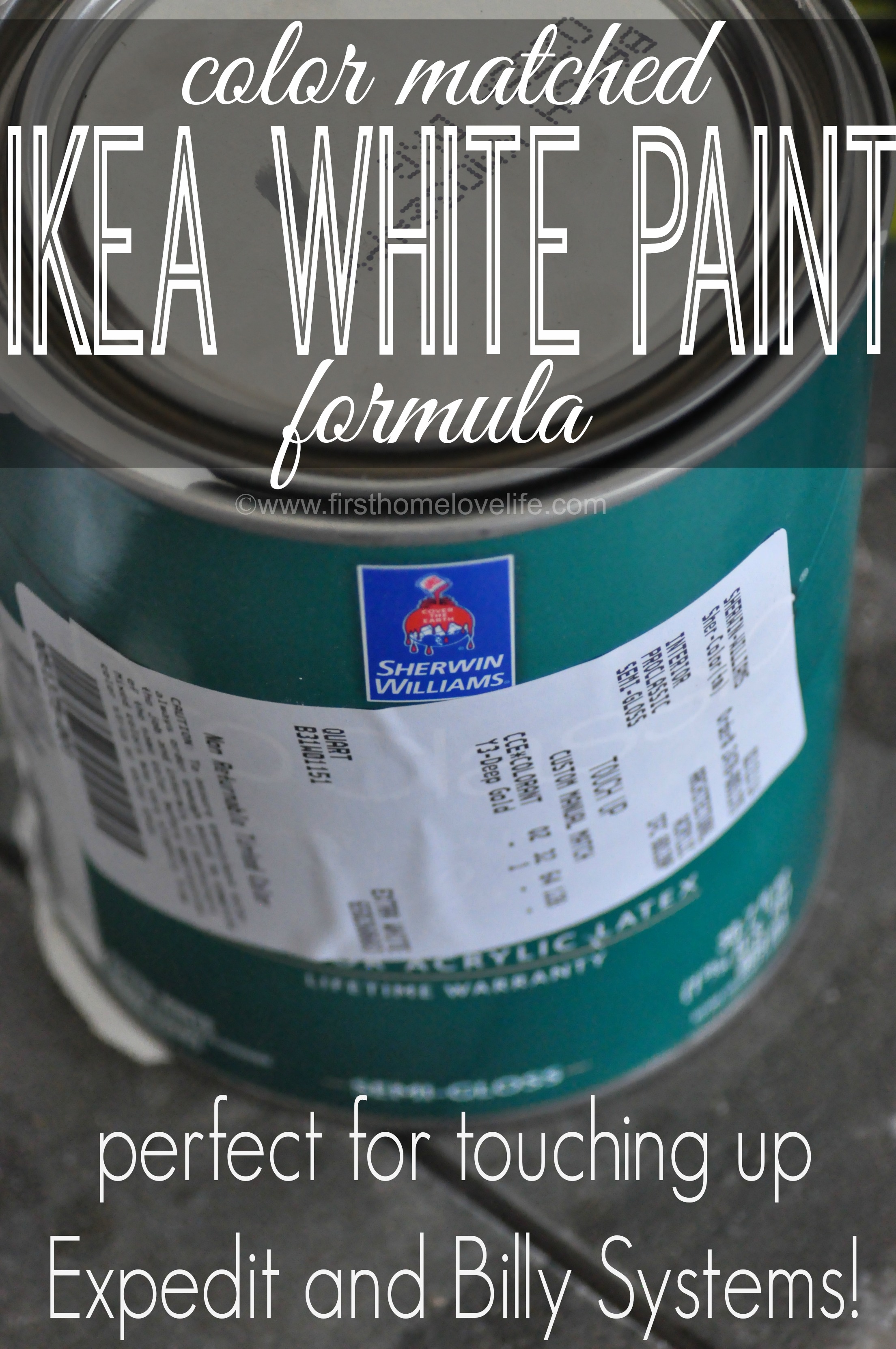 Finally! The perfect color matched formula for IKEA white paint! Perfect for touching up those Billy bookcases and Expedit systems! www.firsthomelovelife.com #diy #ikea #paint