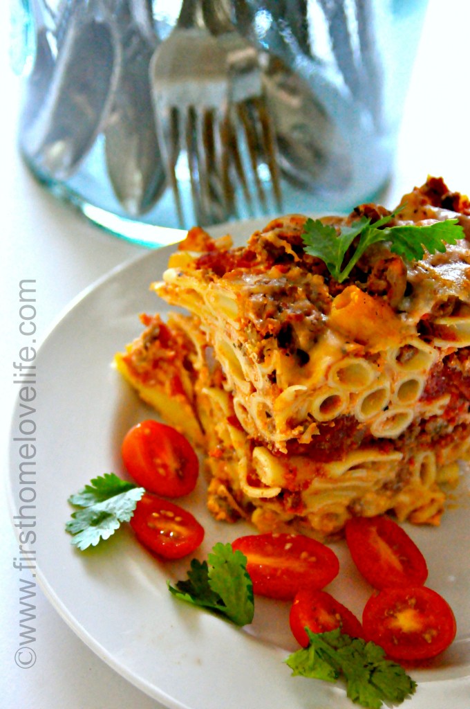 MEATY BAKED ZITI VIA WWW.FIRSTHOMELOVELIFE.COM