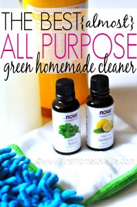 MAKE YOUR OWN LEMON BASIL ALL PURPOSE CLEANER WITH ESSENTIAL OILS. WORKS GREAT AS A GREEN CLEANER VIA FIRSTHOMELOVELIFE.COM
