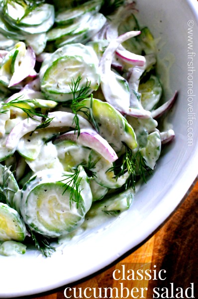 This summertime classic will warp you back in time! Creamy Dill Cucumber Salad is a hit at any BBQ! Simple and cheap to make, but jam packed with flavor!