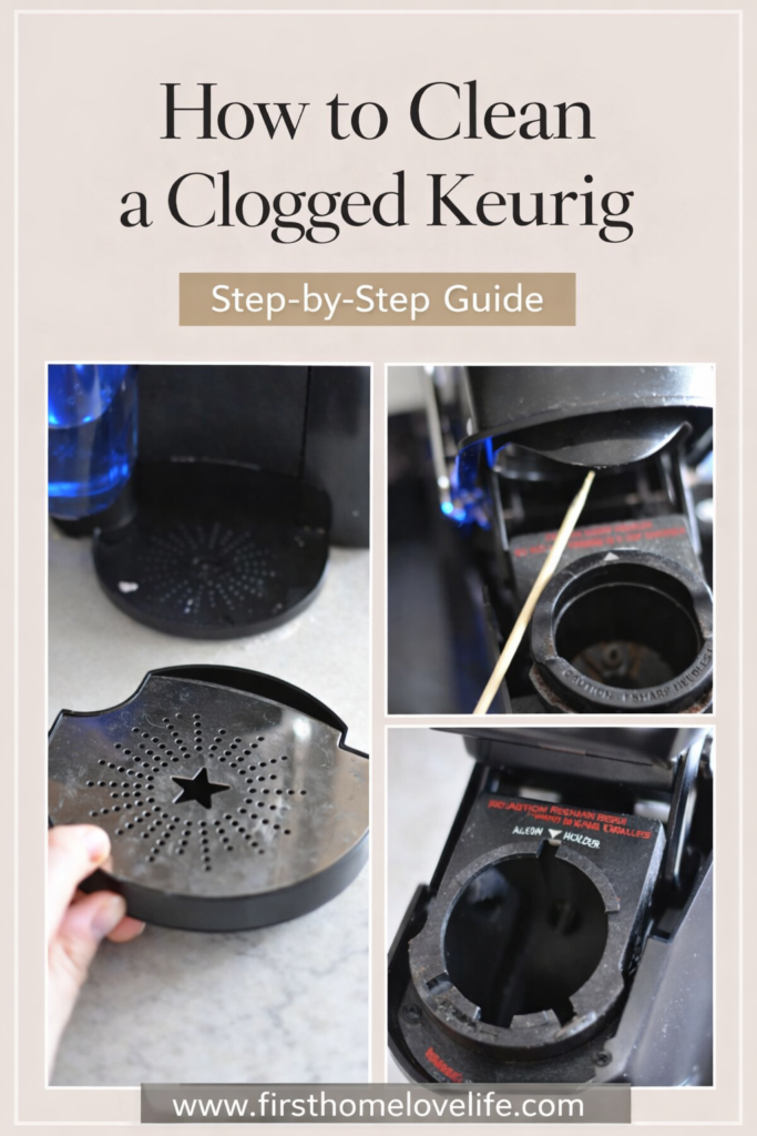 step by step how to clean a clogged keurig coffee maker using a toothpick to clear the needle and remove buildup