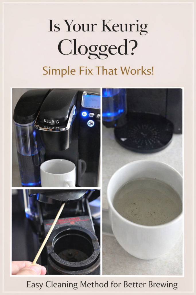 keurig coffee maker clogged with coffee grounds in cup showing how to clean a clogged keurig needle