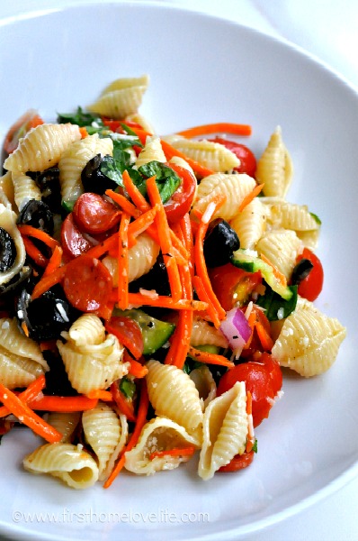 This deli style pasta salad which is a crowd pleasing, easy to make, simply scrumptious dish!