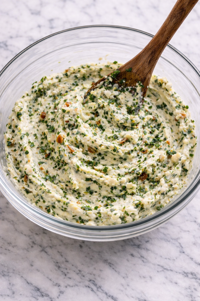 garlic herb butter mixed in glass bowl for prime rib roast