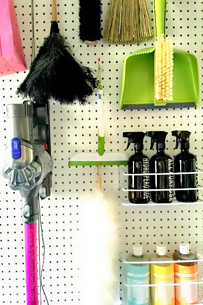 DIY Garage Pegboard Organizer For Brooms And Cleaning Supplies