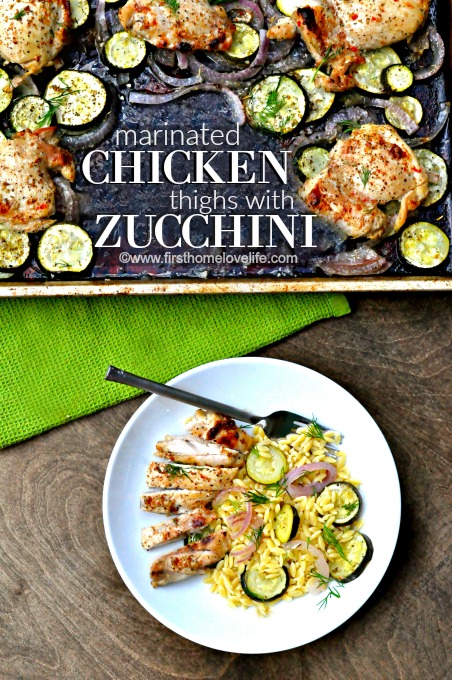 one pan marinated chicken thighs with zucchini and red onion via www.firsthomelovelife.com
