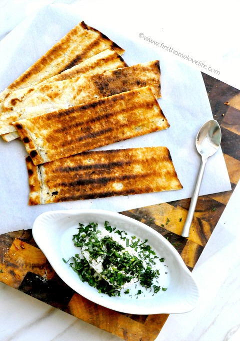crispy grilled flatbread with herbed goat cheese via www.firsthomelovelife.com