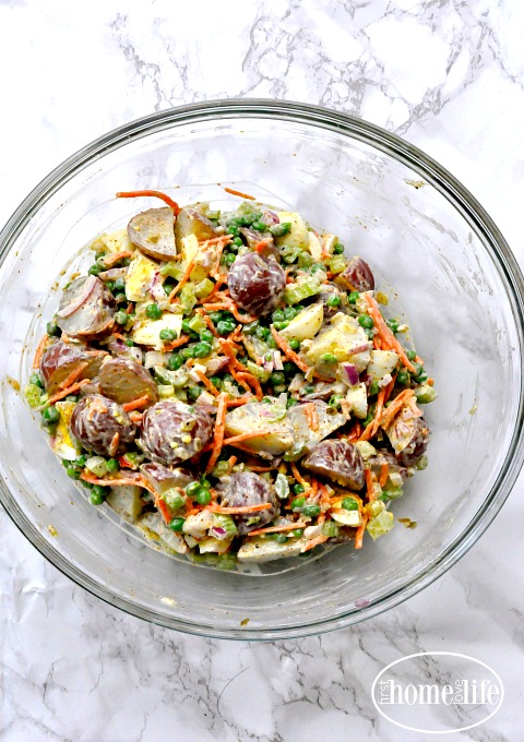 delicious creamy summer potato salad side dish via www.firsthomelovelife.com