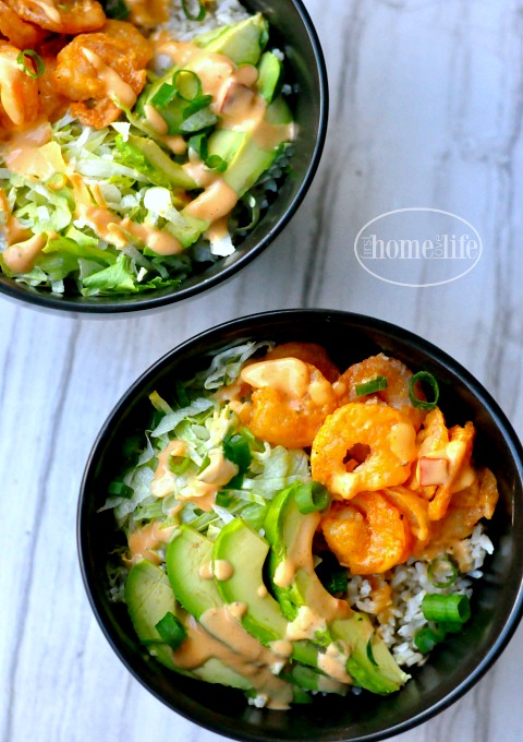 bangin good spicy shrimp bowls via firsthomelovelife.com