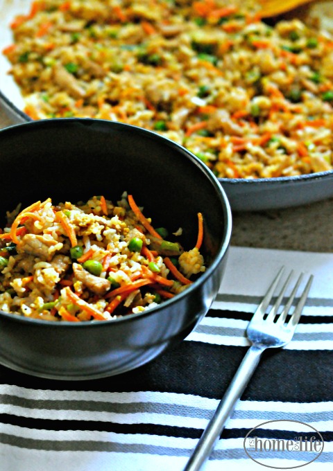 easy pork fried rice recipe at home via firsthomelovelife.com