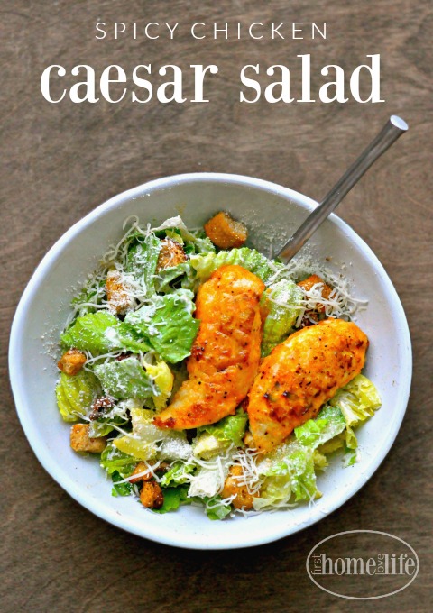 Delicious and Easy Spicy Chicken Caesar Salad Recipe via www.firsthomelovelife.com