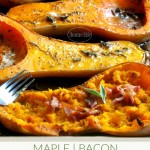 maple bacon butternut squash recipe! The most delicious way to roast butternut squash for fall! This would make a great side dish at Thanksgiving! via firsthomelovelife.com