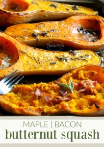 maple bacon butternut squash recipe! The most delicious way to roast butternut squash for fall! This would make a great side dish at Thanksgiving! via firsthomelovelife.com