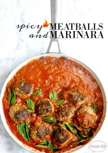 Spicy meatballs and marinara is the perfect italian recipe to go with pasta or to make meatball subs. It's even great to eat on it's own with a salad! via firsthomelovelife.com