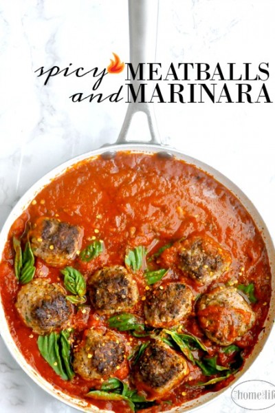 Spicy meatballs and marinara is the perfect italian recipe to go with pasta or to make meatball subs. It's even great to eat on it's own with a salad! via firsthomelovelife.com