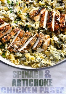this creamy spinach artichoke chicken pasta recipe is so delicious and easy to make via firsthomelovelife.com