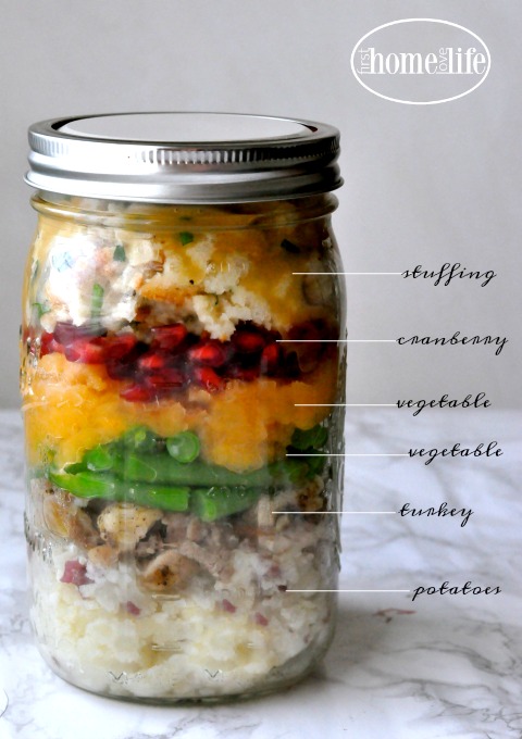 Send your guests home with this easy to reheat Thanksgiving leftover mason jars! via firsthomelovelife.com
