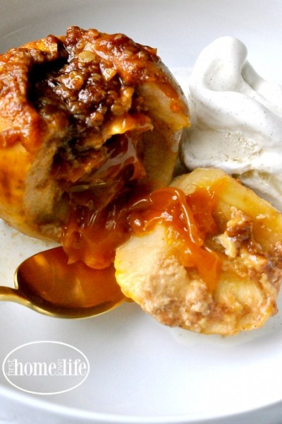 these crockpot caramel stuffed apples are the perfect fall treat! Great dessert to serve for Thanksgiving via firsthomelovelife.com