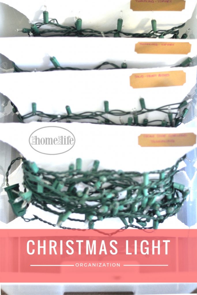 ORGANIZE CHRISTMAS LIGHTS SO THEY WONT BECOME TANGLED | Easy and inexpensive DIY Christmas storage solutions via firsthomelovelife.com