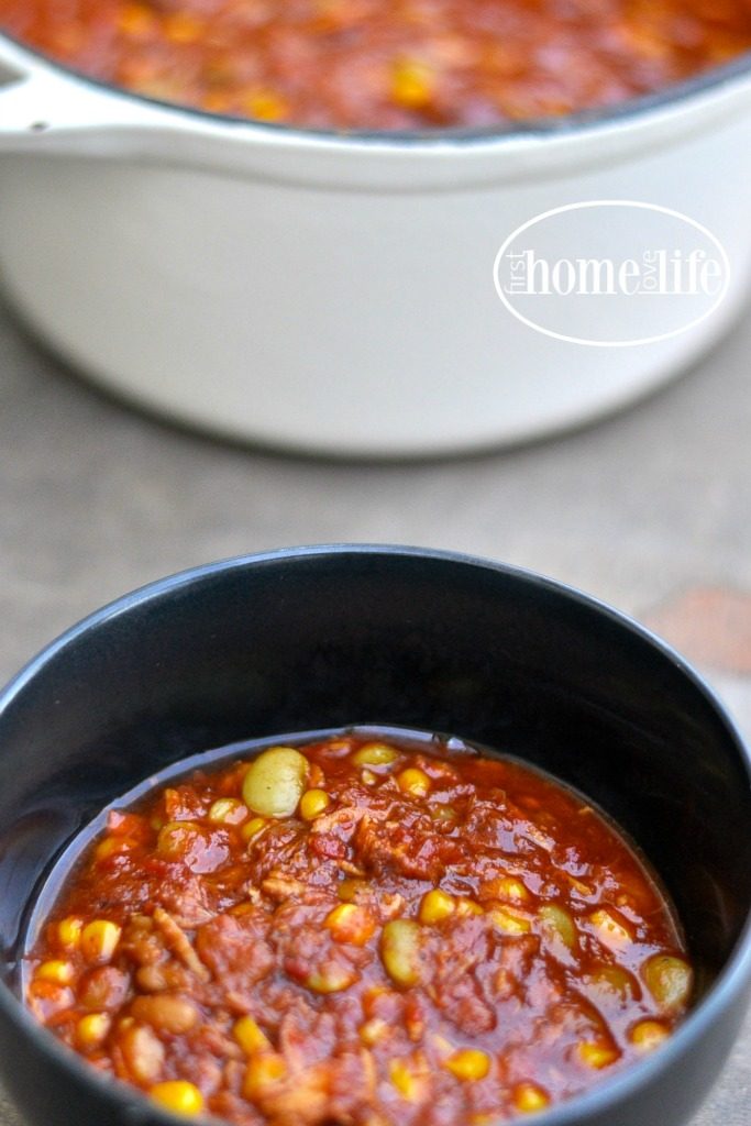 Brunswick Stew | BBQ in a bowl is the perfect way to use up leftover bbq ribs, pork and chicken! Get this incredibly easy stew recipe via firsthomelovelife.com