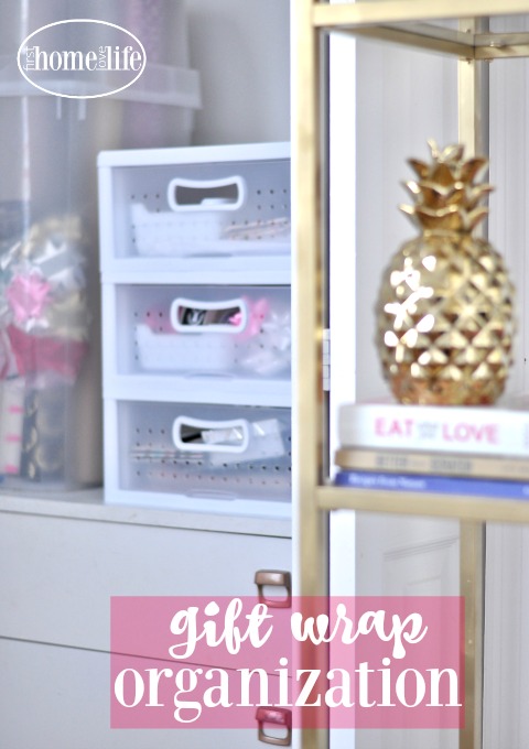 how to neatly and easily store your gift wrap for holidays and all occassions so you can have access to it all year | Gift Wrap Organization via firsthomelovelife.com
