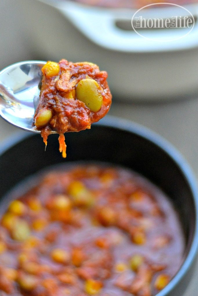 Brunswick Stew BBQ in a bowl is the perfect way to use up leftover bbq ribs, pork and chicken! Get this incredibly easy stew recipe via firsthomelovelife.com
