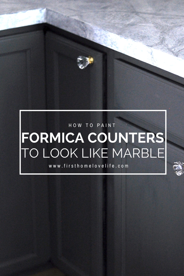DIY inexpensive kitchen upgrade | how to paint formica counter tops to look like marble granite via firsthomelovelife.com