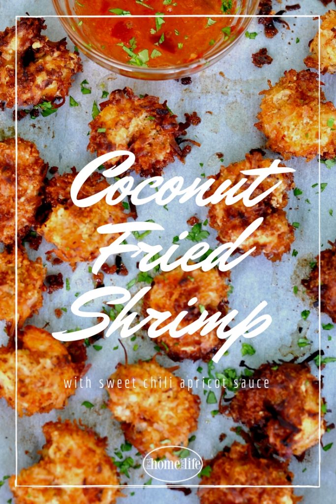Easy coconut fried shrimp recipe with the perfect sweet and spicy chili apricot dipping sauce via firsthomelovelife.com
