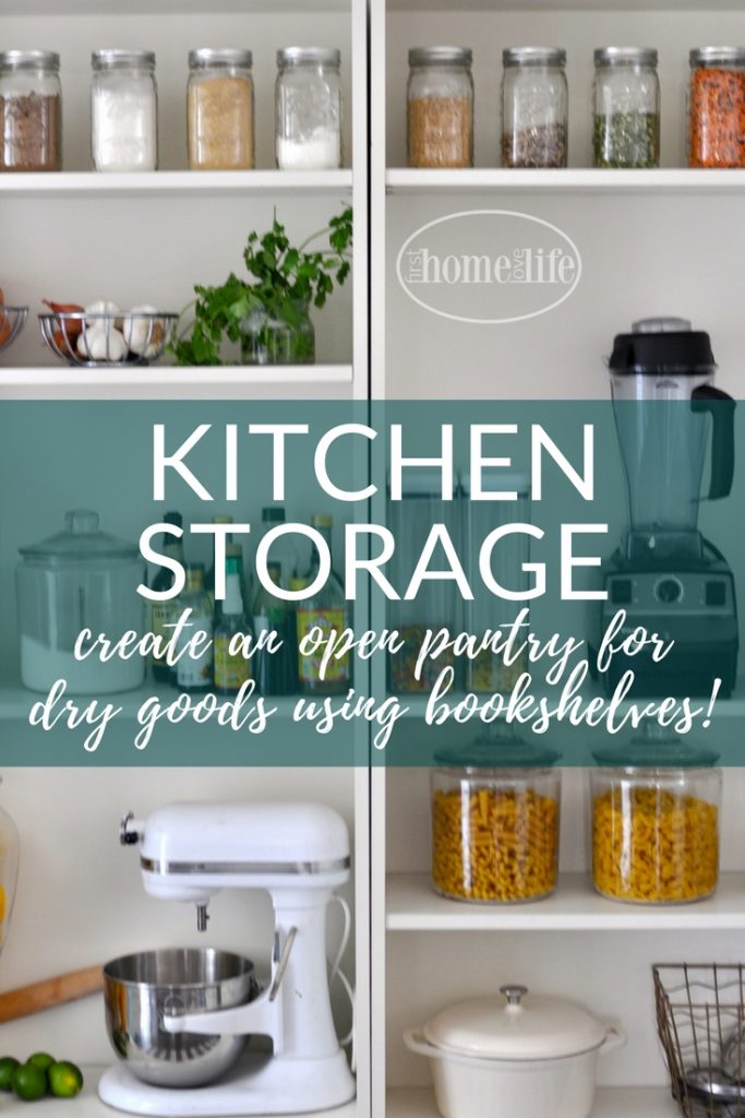 Simple kitchen storage solution| open pantry organization using IKEA Billy bookshelves via firsthomelovelife.com