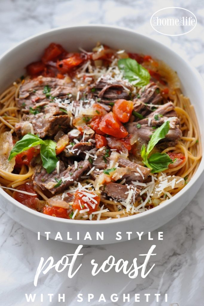 italian style pot roast with spaghetti is an easy meal that feeds a lot of people for very little money! via firsthomelovelife.com