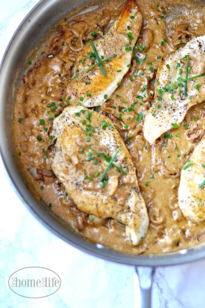 this one pan creamy dijon chicken with shallots is super easy to make and delicious! via firsthomelovelife.com