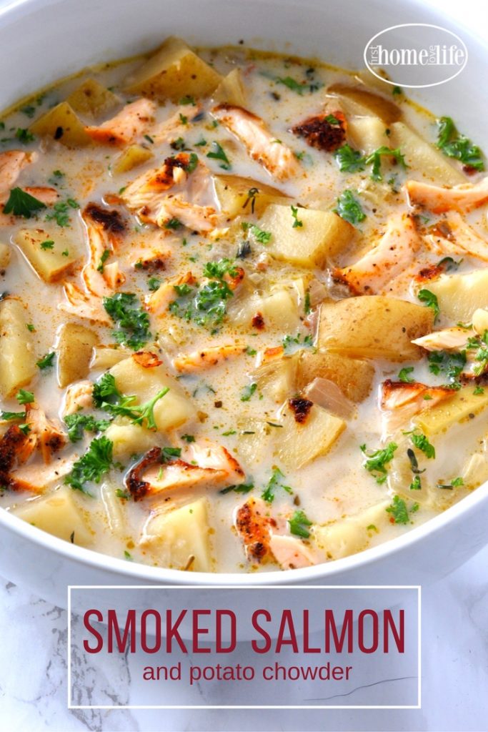 smoked salmon and potato chowder via firsthomelovelife.com