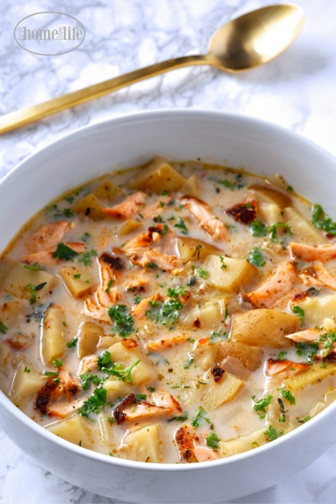 smoked salmon and potato chowder via firsthomelovelife.com