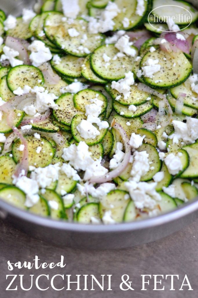 this sauteed zucchini with feta is a quick and delicious side dish that pairs great with anything! Recipe via firsthomelovelife.com