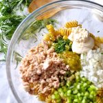 sweet and savory tarragon tuna pasta salad via firsthomelovelife.com
