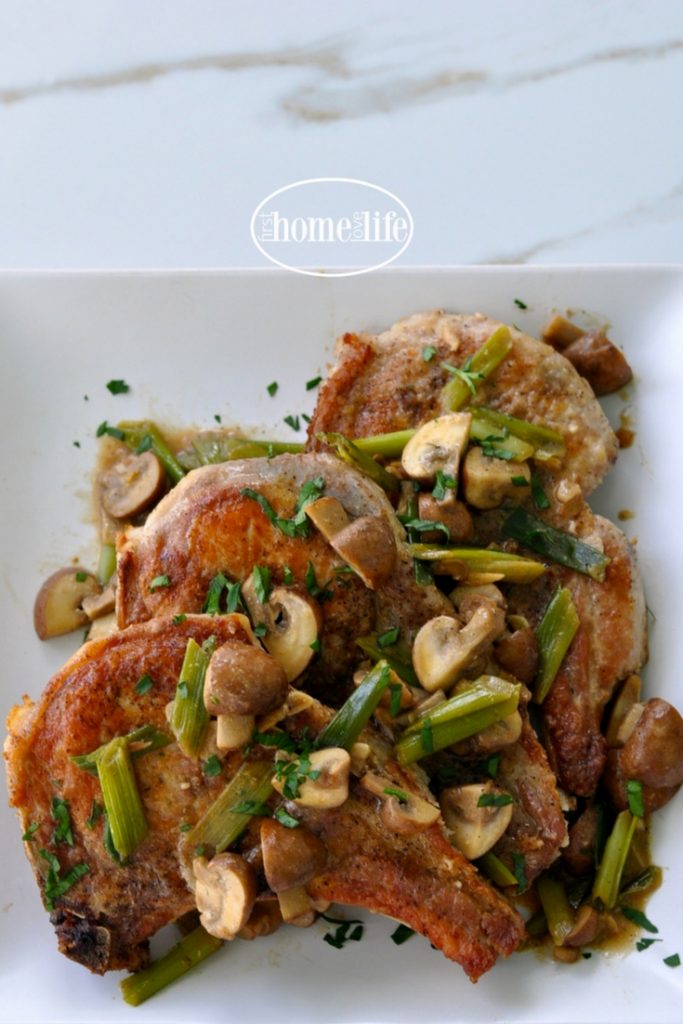 pork chops with mushroom and onion gravy via firsthomelovelife.com