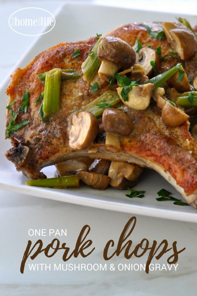 pork chops with mushroom and onion gravy via firsthomelovelife.com