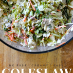THIS CREAMY SWEET COLESLAW IS SO EASY TO MAKE AND IS ALWAYS A HIT AT OUR BBQ! VIA FIRSTHOMELOVELIFE.COM