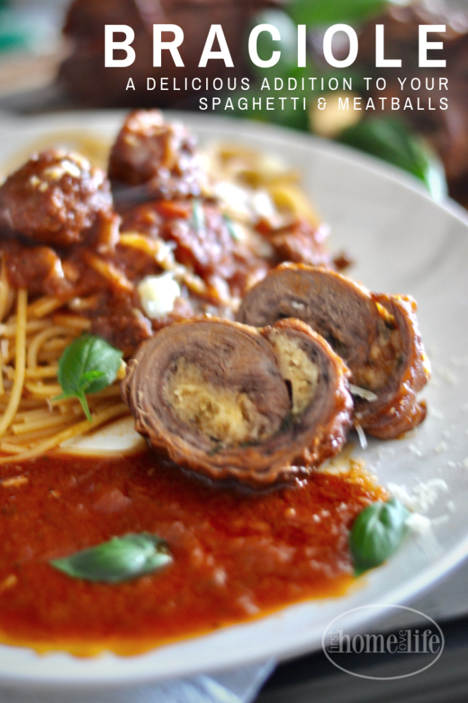 BRACIOLE, ROLLED UP FLANK STEAK WITH CHEESE AND BREADCRUMBS COOKED IN TOMATO SAUCE VIA FIRSTHOMELOVELIFE.COM