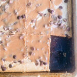 Easy to make chocolate chip peanut butter bars with PB glaze