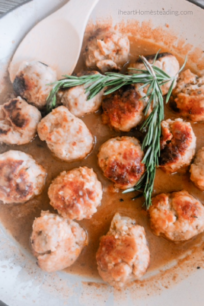 Great freezer meal! | Rosemary Lemon Turkey Meatballs in Gravy- Nod to Swedish meatballs