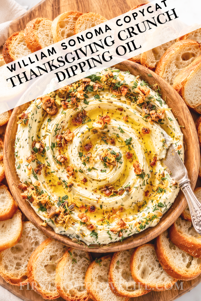 : Whipped butter swirled with Thanksgiving crunch oil, crispy garlic, herbs, and crostini