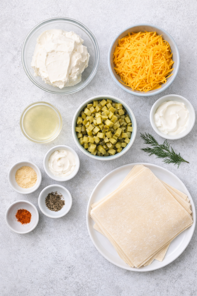 Ingredients for Fried Pickle Dip Egg Rolls
