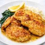 Southern garlic butter Creole chicken served with mashed potatoes and greens