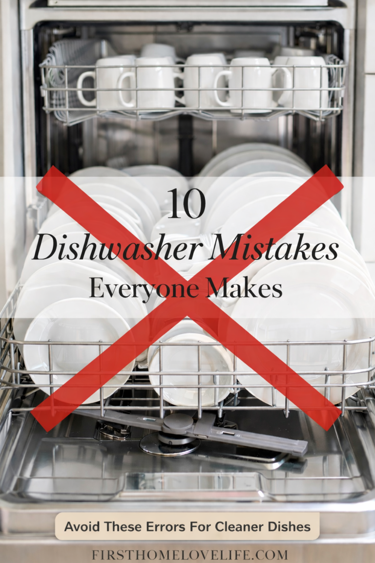 open dishwasher loaded with white plates and mugs showing common dishwasher mistakes people make