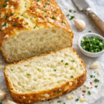 Garlic Cottage Cheese Bread Loaf on Marble Counter